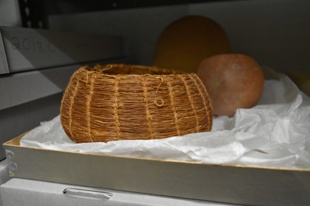 A basket in the collections area